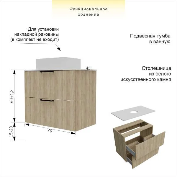 Тумба с ящиками подвесная в ванну — изображение 9