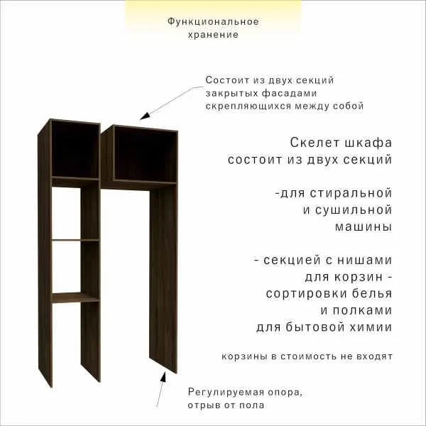 Шкаф для стиральной и сушильной машин 110см с сортировкой белья — изображение 10